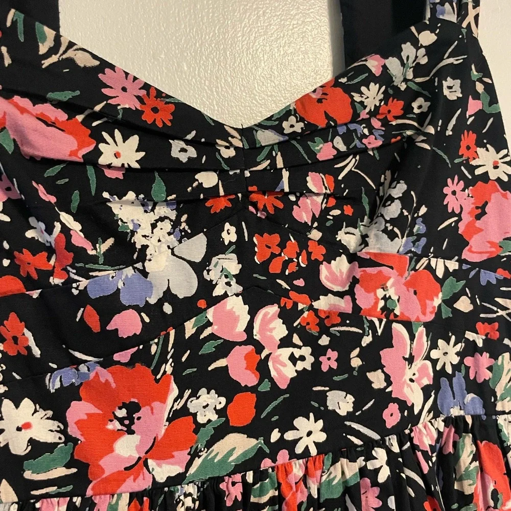 Free People Black Floral Midi Dress with Red & Pink Blooms size 4